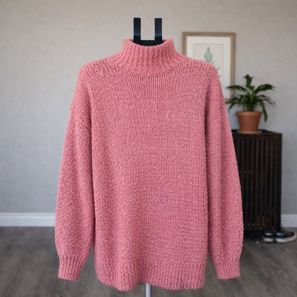 Anthropologie The Need-It Oversized Mock Neck Chunky Knit Sweater Pink Size M - Picture 2 of 6